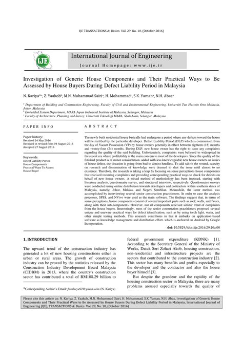 Defect liability period is the warranty period which the developer is contractually obliged to repair the defects which have appeared within the period of time due to defects on its materials caused during construction. (PDF) Investigation of Generic House Components and Their ...