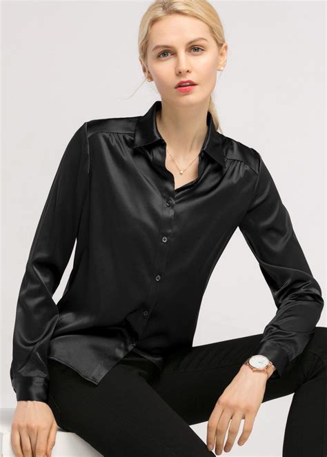 Long Sleeves Collared Silk Blouse For Women Blouse Silk Blouse Satin Blouses