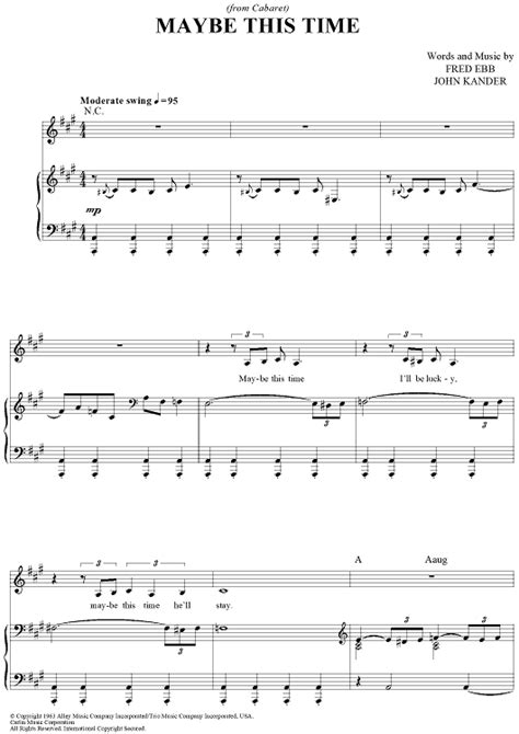 Maybe This Time Sheet Music For Pianovocalchords Sheet Music Now