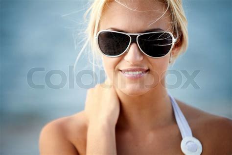 Sexy Blond Girl Posing On A Beach Stock Image Colourbox