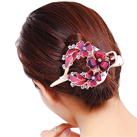 Female Colorful Flower Hollow Heart Hair Clip Barrette Hair Accessories Women Rhinestone Hairpin