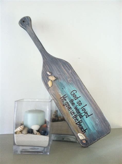 Wooden Paddle Oar Beach House Ocean Decor Sign Weathered