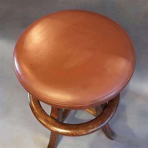 Solid Oak And Leather Workshop Drafting Stool For Sale At 1stdibs