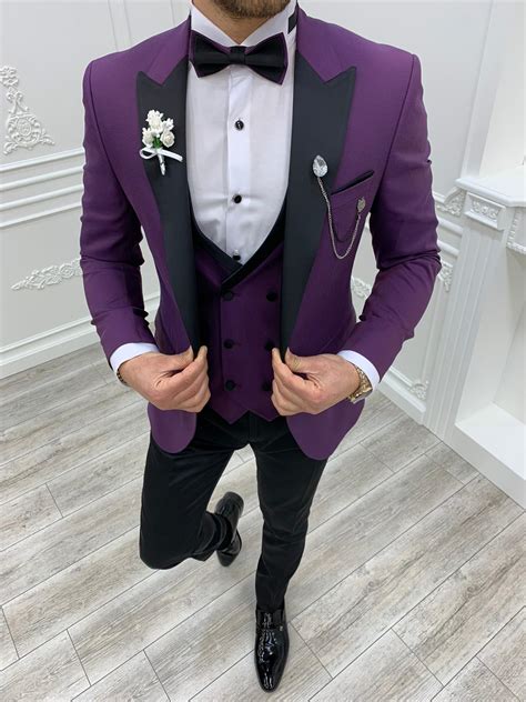 Buy Purple Slim Fit Peak Lapel Tuxedo By Gentwith Worldwide Shipping