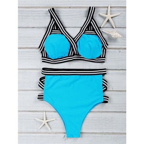 Chic Blue Hollow Out Bikini Suit Swimwear 14 Liked On Polyvore