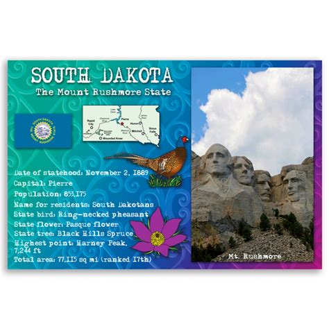 South Dakota State Facts Postcard