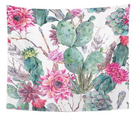 Zealgned Exotic Natural Vintage Watercolor In Boho Cactus Succulent