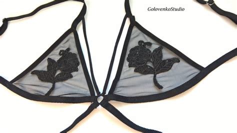 mesh lingerie set with lace appliques see through lingerie etsy
