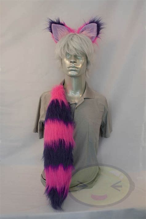 Fluffy Cheshire Cat Ear And Tail Set Cosplay Accessories Etsy Cat Ears And Tail Cheshire
