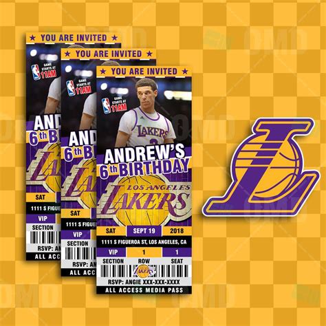 Los Angeles Lakers Sports Ticket Style Party Invites Basketball