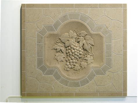Hand Made Limestone Classic Grape Relief Monolithic Mosaic Back Splash