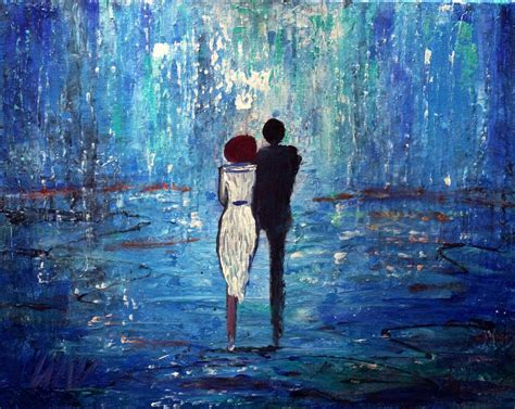 Blue Lights Abstract Couple Painting Modern Romance