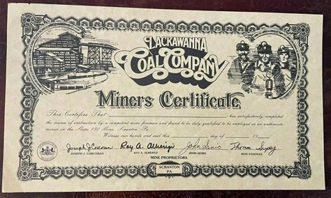 1902 Vintage Lackawanna Coal Company Unissued Miners Certificate
