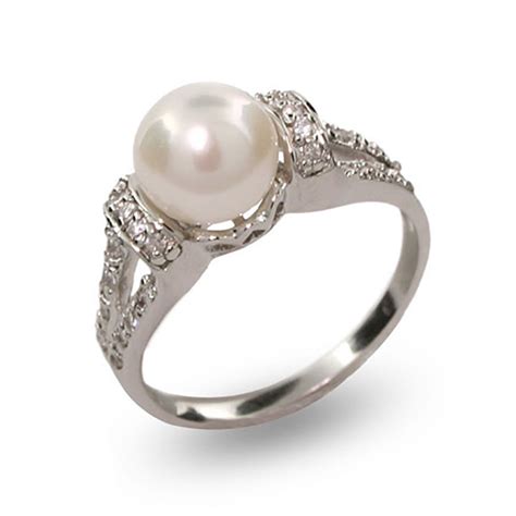 Vintage Style Freshwater Pearl Ring Pearl Wedding Ring Silver Pearl