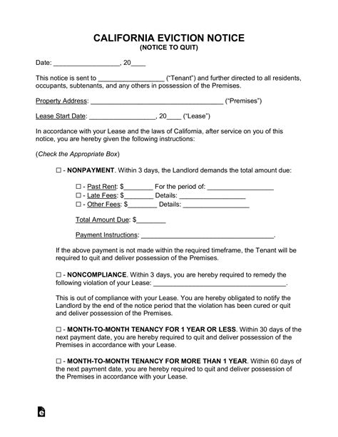 Free California Eviction Notice Forms Pdf Word Eforms