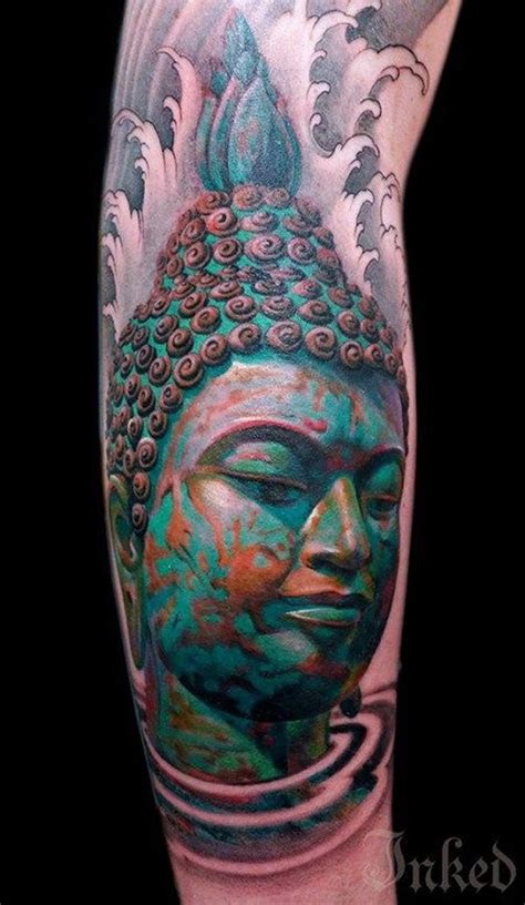 Spectacular Looking New School Style Colored Forearm Tattoo Of Buddha Statue Tattooimages Biz