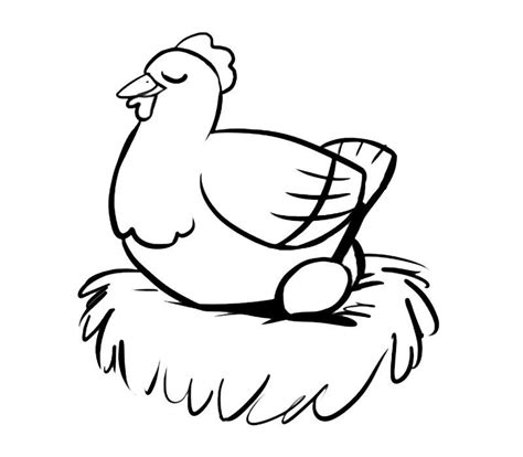 Dibujo para colorear de gallina empollando un huevo | Gallinas dibujos