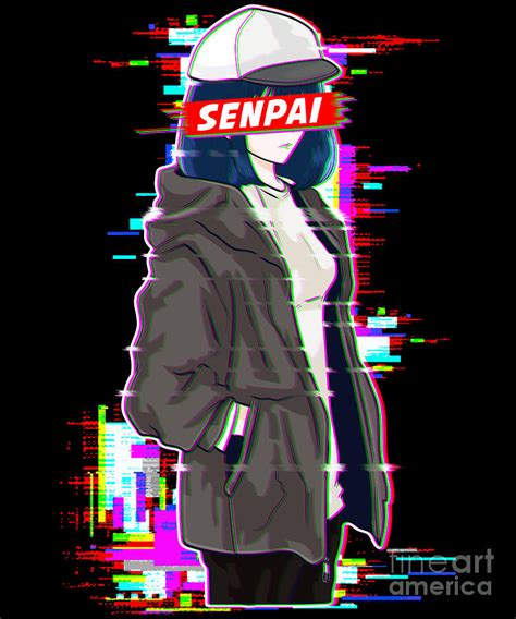 Senpai Vaporwave Aesthetic Anime Girl Digital Art By The