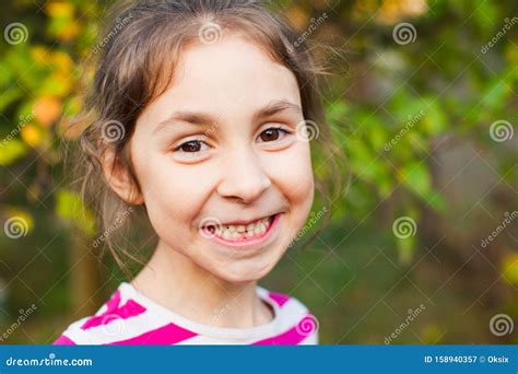 Little Girl Smiling Showing Her New Tooth Stock Image Image Of