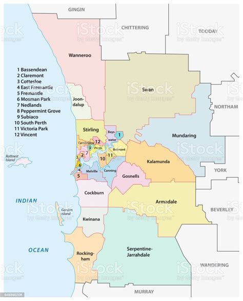 Ilustración De Mayor Perth Administrativo Y Político Mapa Australia Y