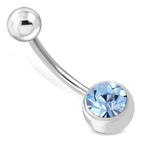 Stainless Steel Curved Barbell Belly Button Navel Ring With Blue