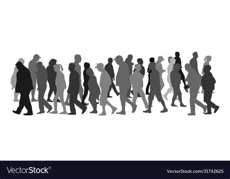 Crowd People Walking Silhouette Isolated Vector Image