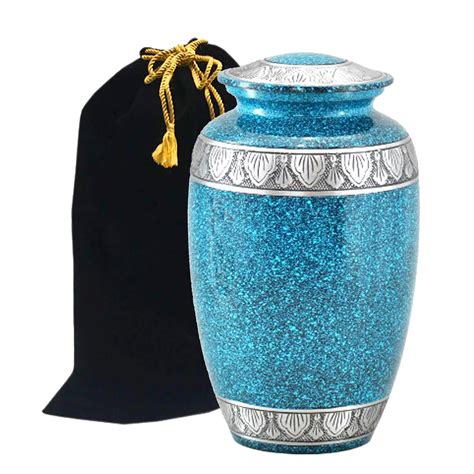 Silver Aqua Cremation Urn Beautifully Handcrafted Adult Funeral Urn Solid Metal Funeral Urn