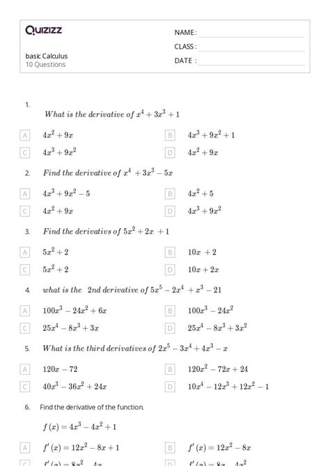 50 Calculus Worksheets For 12th Class On Quizizz Free And Printable