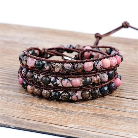 Leather Wrap Natural Stone Bracelets Beaded Bracelet Fashion Etsy