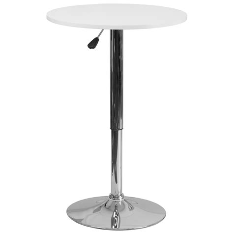 This hydraulic bar table features modern design and functionality, ideal for impressing at trade shows and restaurants alike! Flash Furniture 23.75'' Round Adjustable Height White Wood ...