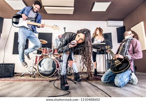 Rock Band Playing Hard Rock Studio Stock Photo Edit Now 1150488602