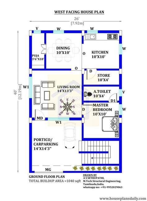 26x40 West Facing Vastu Home Plan House Plan And Designs Pdf Books