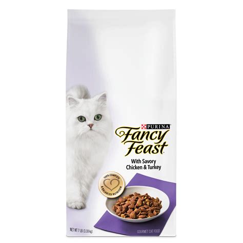 The cat chow has effectively ditched the usual chicken meal into its formulation for the more novel, hopefully less allergenic turkey. Fancy Feast Gourmet Gold Savory Chicken & Turkey Dry Cat ...