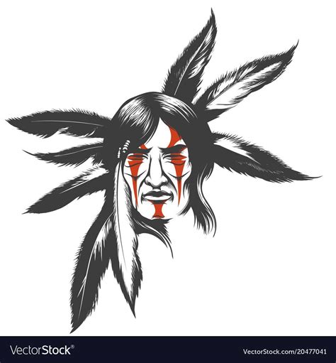 Hand Drawn Illustration Of Native American Indian Warrior Tribal