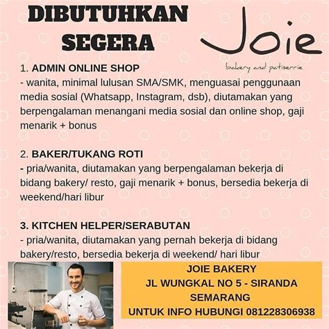 Gaji sebagai komut akan disedekahkan. Lowongan Kerja JOIE Bakery Mei 2019 - Admin online, Serabutan dan Baker - Semarang - JatengLoker