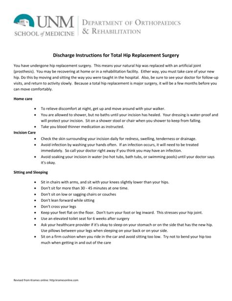 Discharge Instructions For Total Hip Replacement