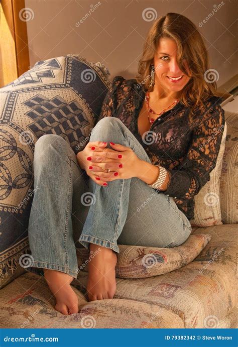 Woman Barefoot Jeans