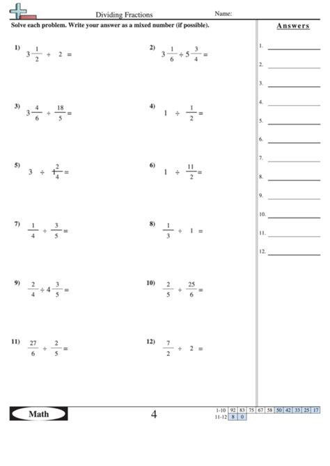 Printable in convenient pdf format. Dividing Fractions Worksheet With Answer Key printable pdf ...