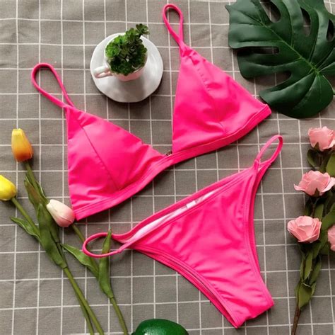 Luoanyfash 2018 Push Up Swimwear Bikini Set Halter Sexy Brazilian