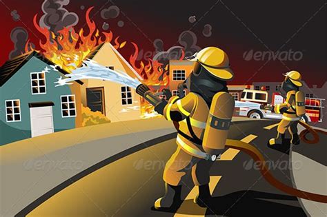 Firefighters Firefighter Fire Safety Illustration