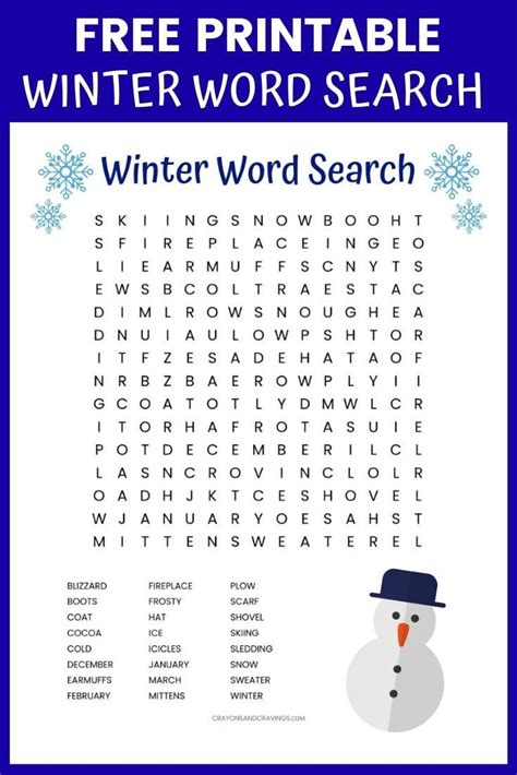 Winter Word Search Printable Worksheet With 24 Winter Themed Vocabulary