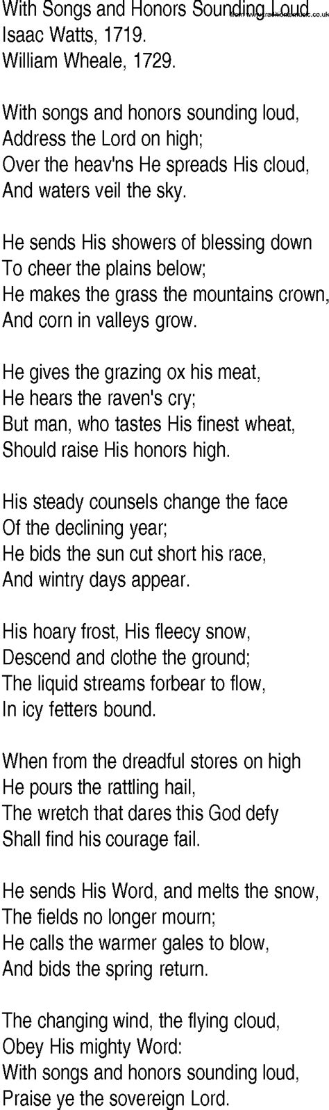 Hymn and Gospel Song Lyrics for With Songs and Honors Sounding Loud by