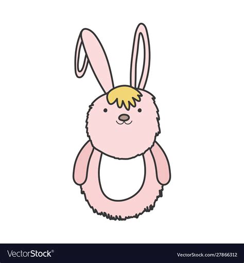 Pink Fluffy Rabbit Adorable Toy Icon Royalty Free Vector