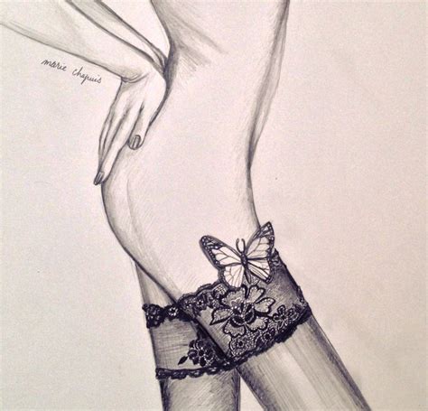 Lace Stockings Butterfly Sexy Woman Fashion Pencil Drawing Illustration Butterfly