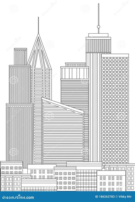 Coloring Page With Skyscrapers Or Architecture In The City Colorless