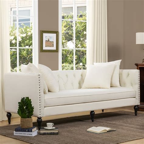 Stanbury Button Tufted Tuxedo Sofa Antique White Cymax Business