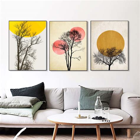 Abstract Poster Minimalist Canvas Painting Yellow Circle Posters And