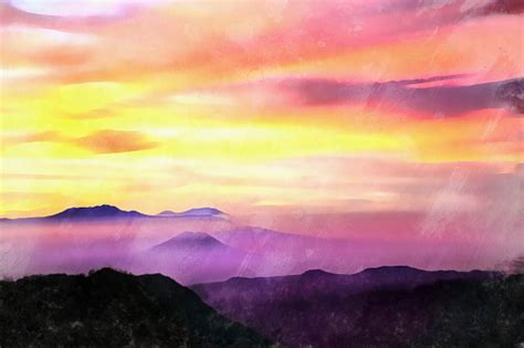 Beautiful Sunset View Colorful Painting Stock Photo