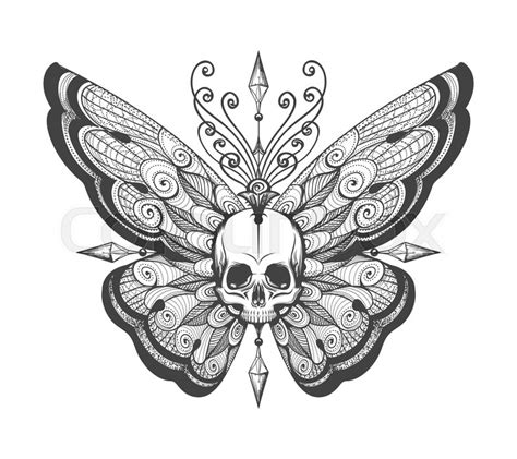 Tattoo Of Human Skull With Butterfly Stock Vector Colourbox