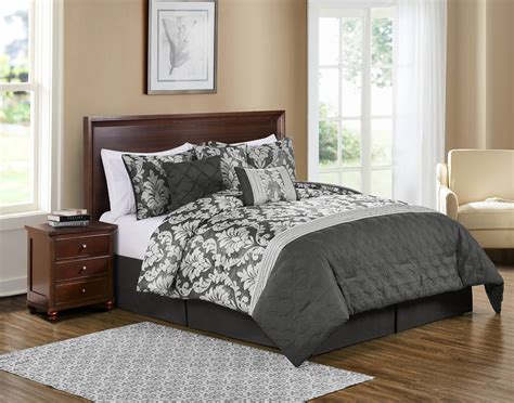 Vcny Home Grey Damask Jacquard 7 Piece Comforter Set Queen Grey